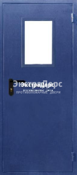 Противопожарная дверь анти-дым со стеклом синяя