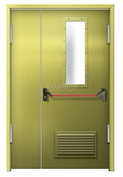 Противопожарная дверь EI 60 дымогазонепроницаемая стальная со стеклом, антипаникой и решеткой в Звенигороде  купить